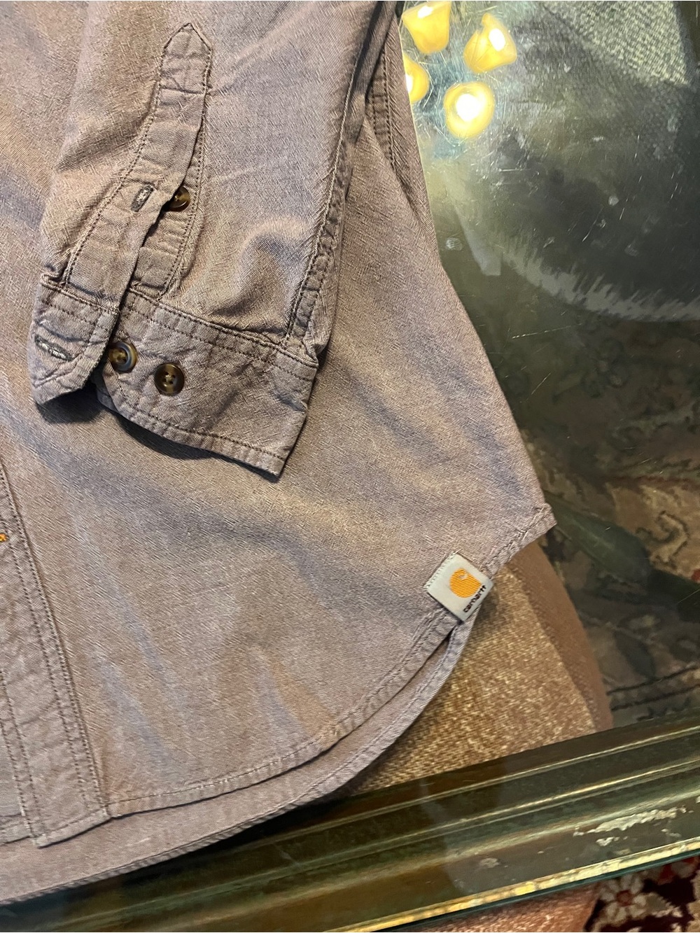 Carhartt Men’s M Relaxed Fit Taupe Button Front Work Shirt - Picture 4 of 8